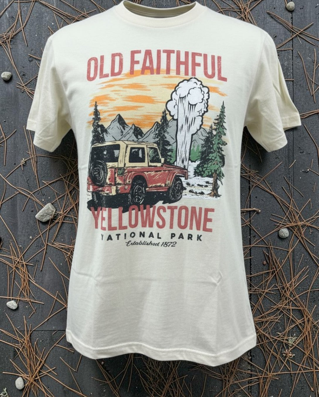 Unisex Old Faithful T-Shirt - Old Faithful w/Retro Jeep