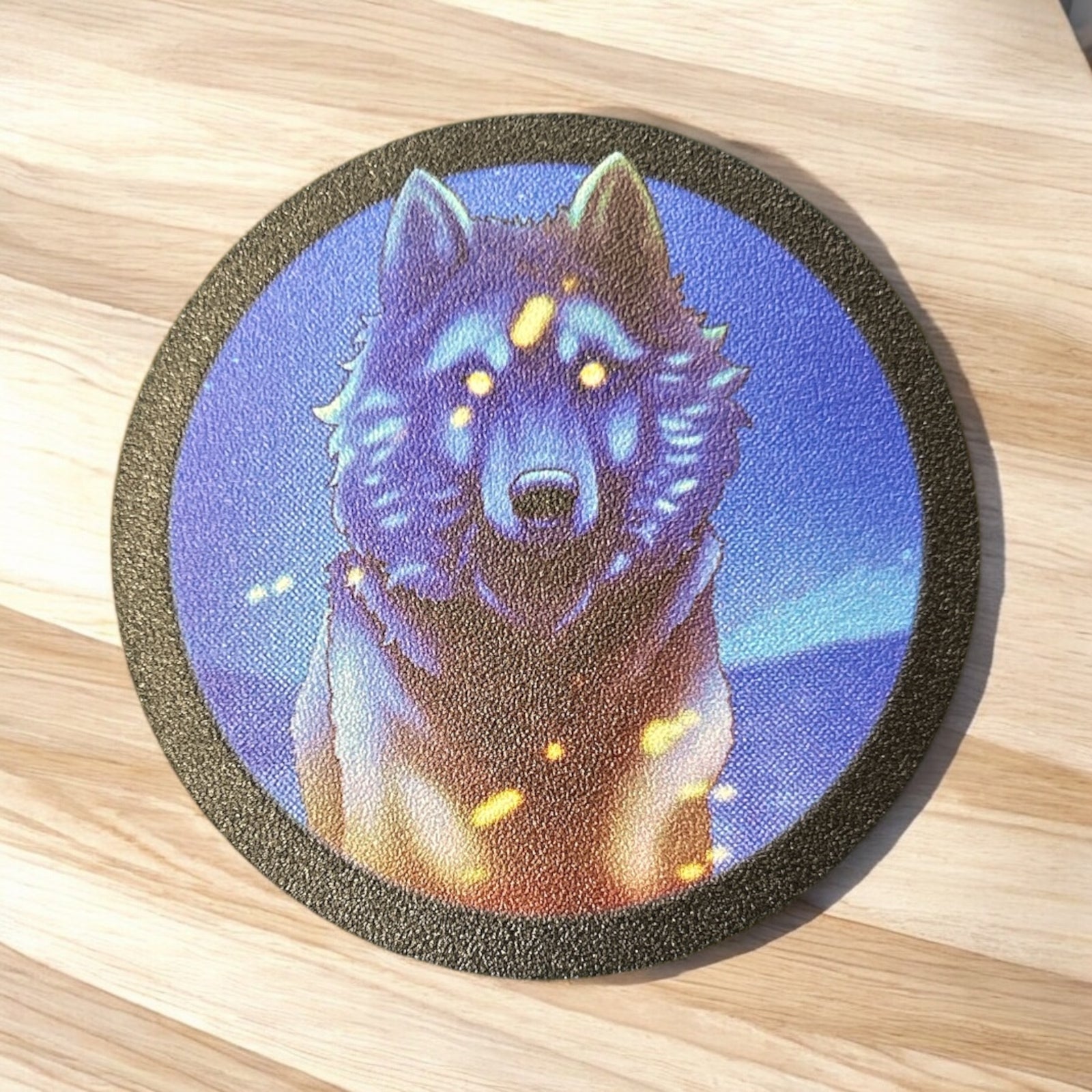 Wood Wolf Blue Magnet