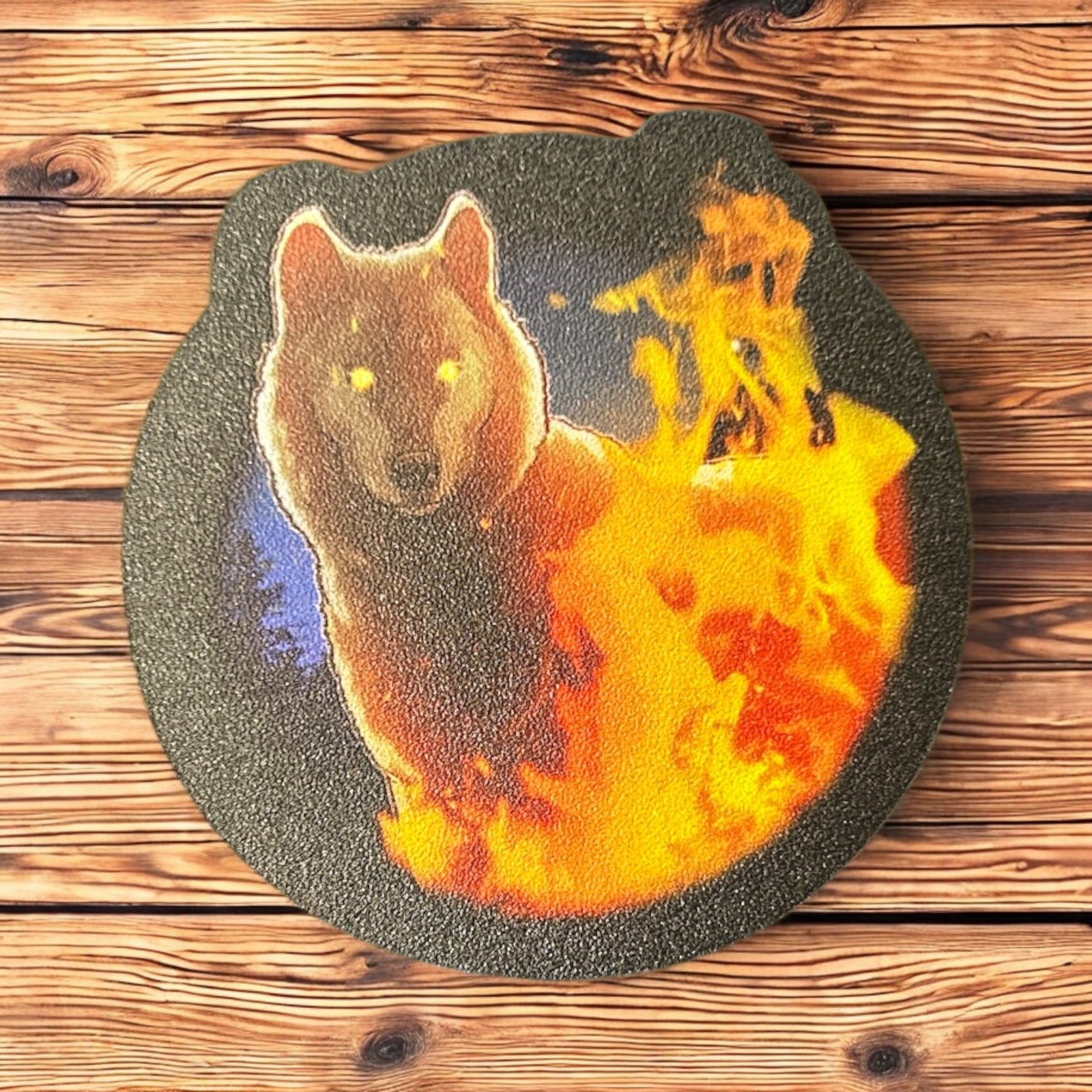 Wood Wolf Fire Magnet