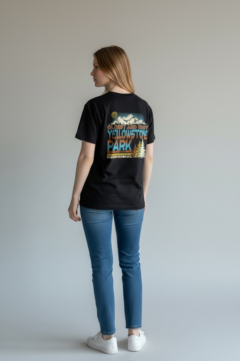 Black Stacked Mountain Letter T-Shirt                                 #SB18760