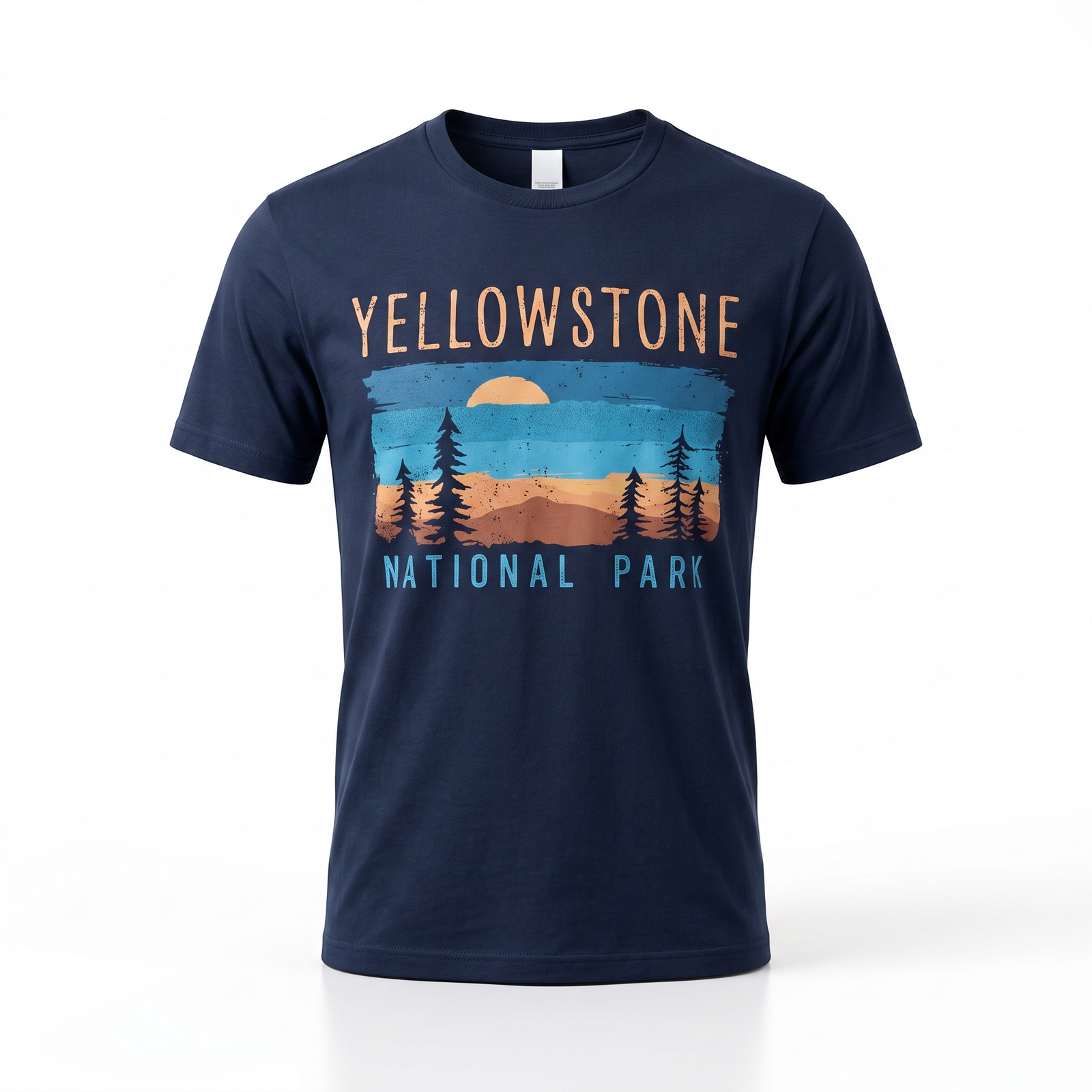 Navy Painted Horizon Mountains T-Shirt                                  #TUL-202