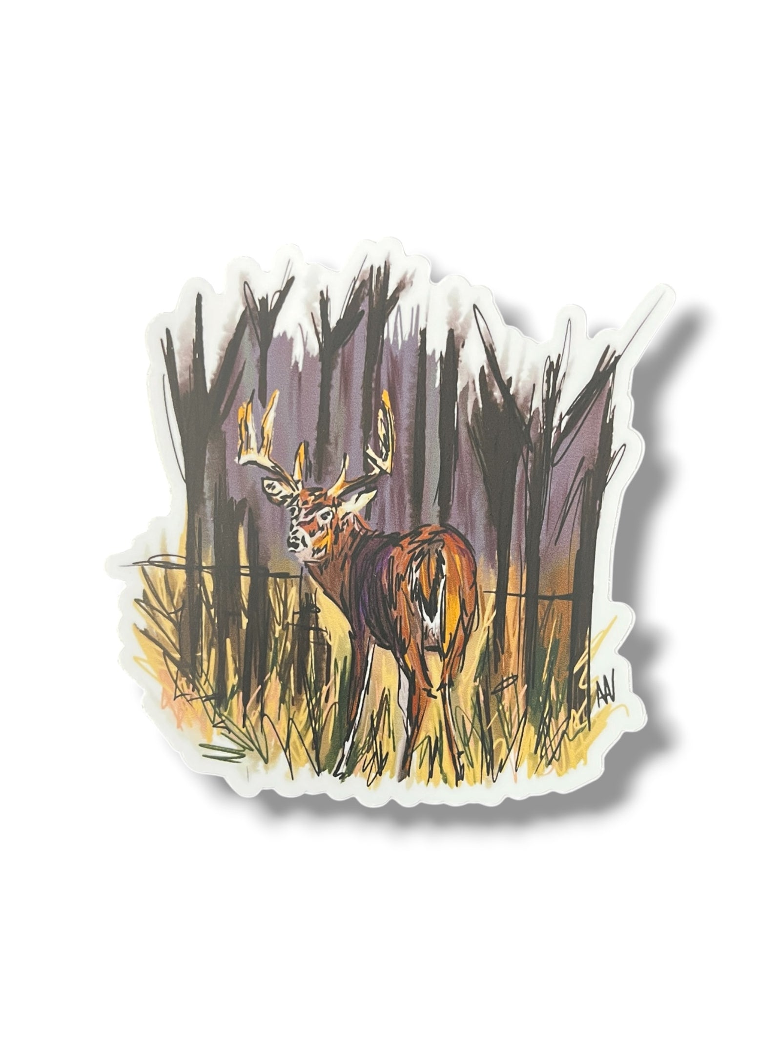 Deer In Woods Sticker