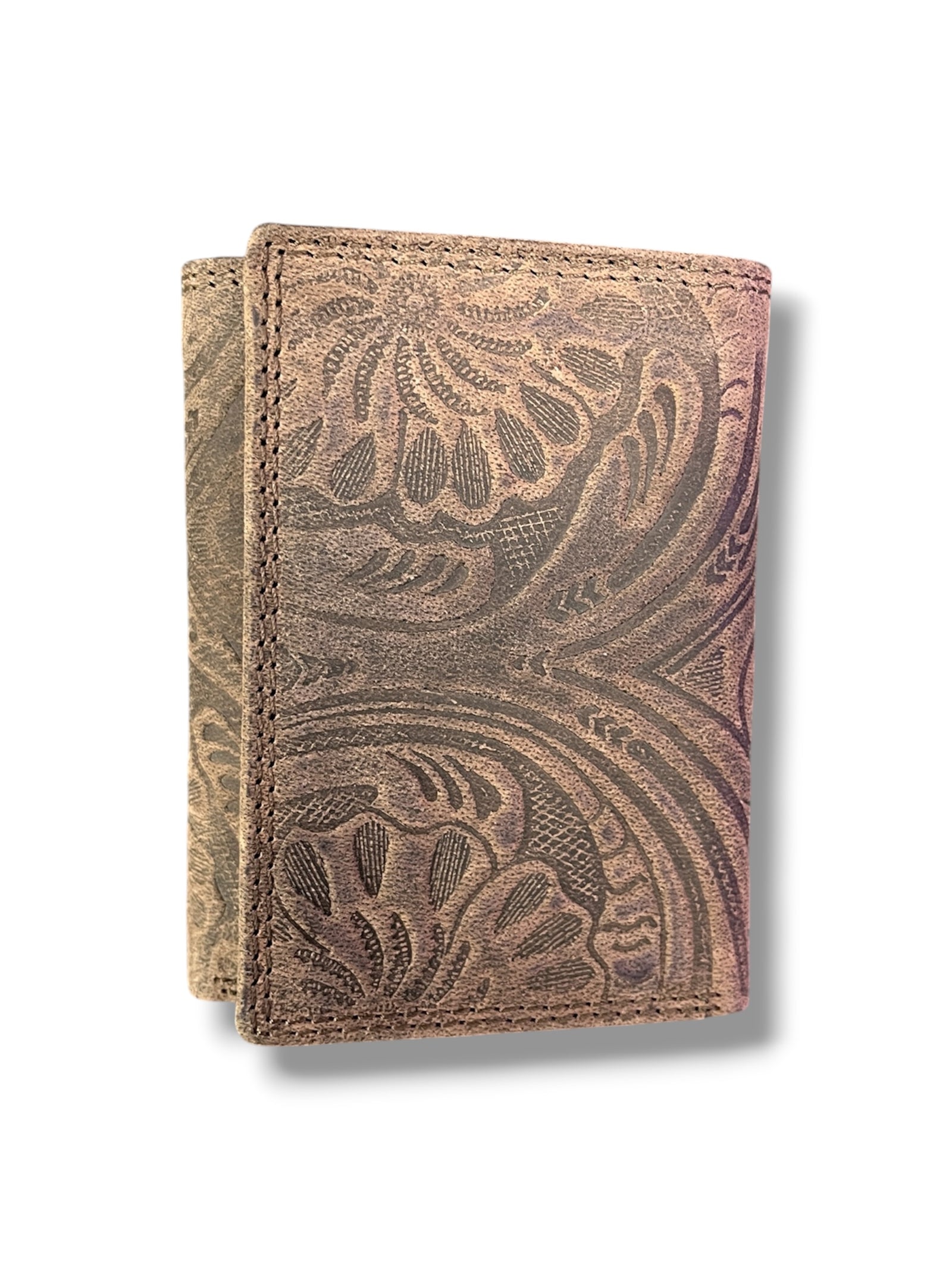 Brown Leather Tooled Trifold Wallet                 #8348