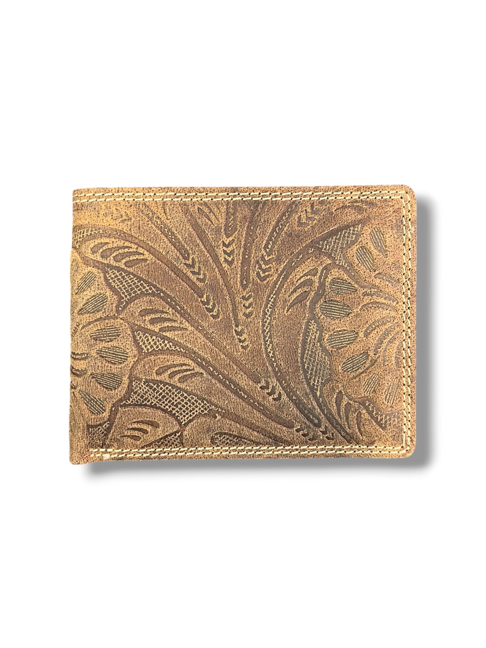Tan Leather Tooled Bifold Wallet                 #8347
