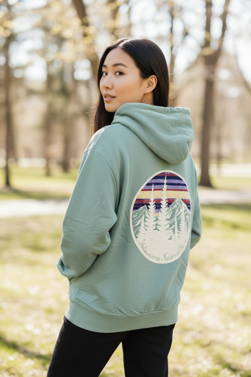 Green Pacific Mtn Trees Jacket         Style Code: FTJ1004 Design Code: P723MTRFB-ZIP