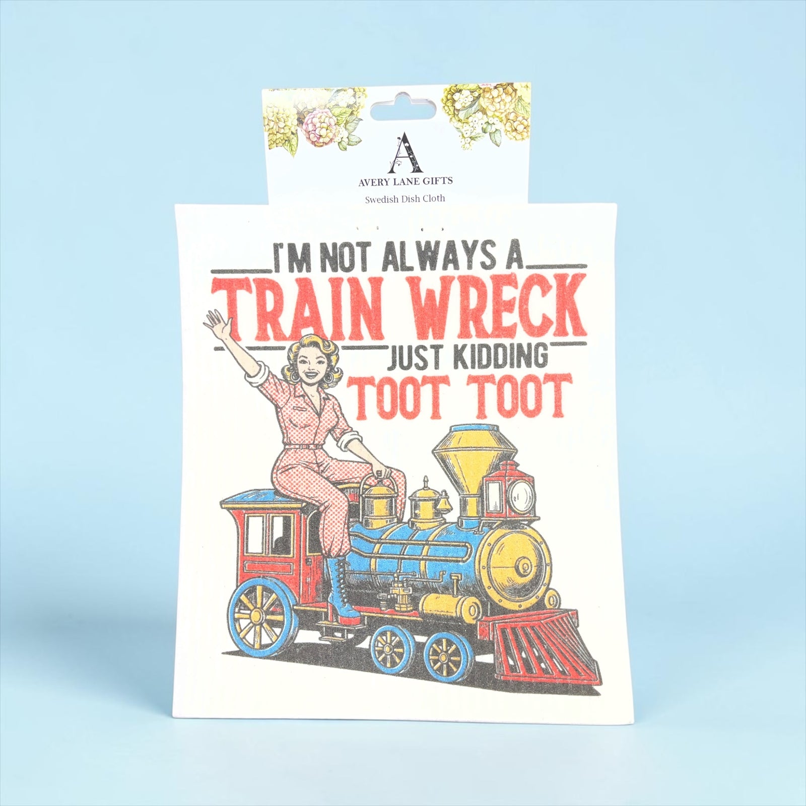 Train Wreck Swedish Dishcloth          #SC-4161