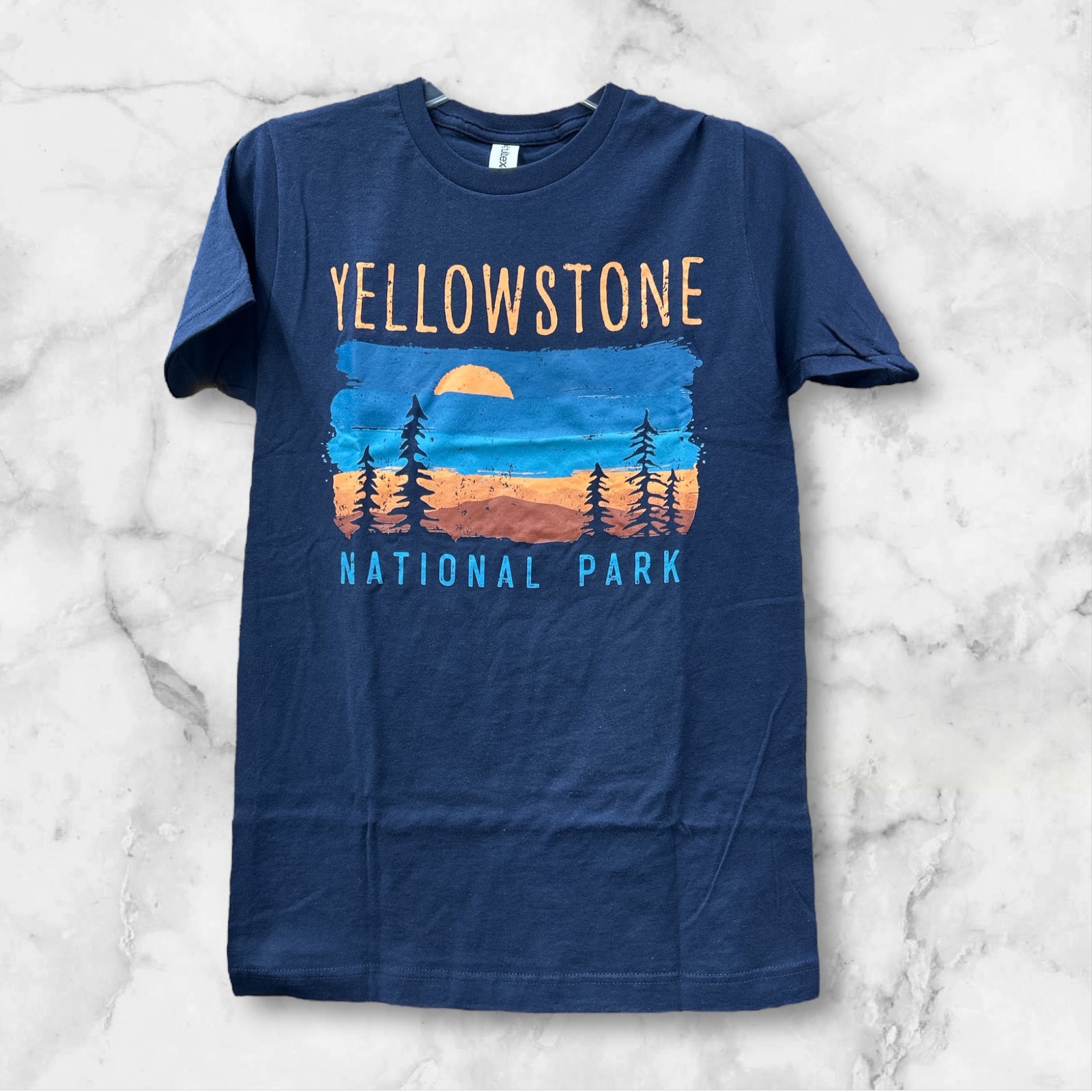 Navy Painted Horizon Mountains T-Shirt                                  #TUL-202