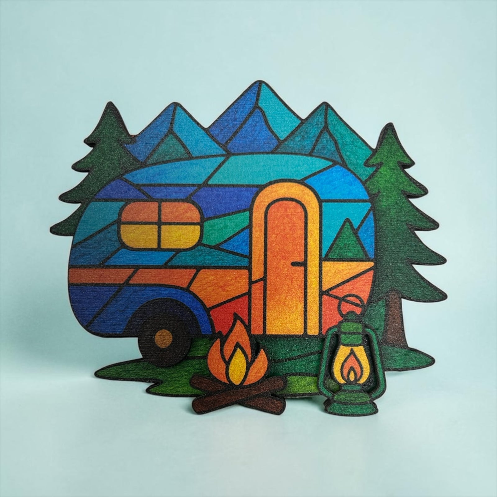 Artistic Camper Scene Wood Magnet             GFT3812